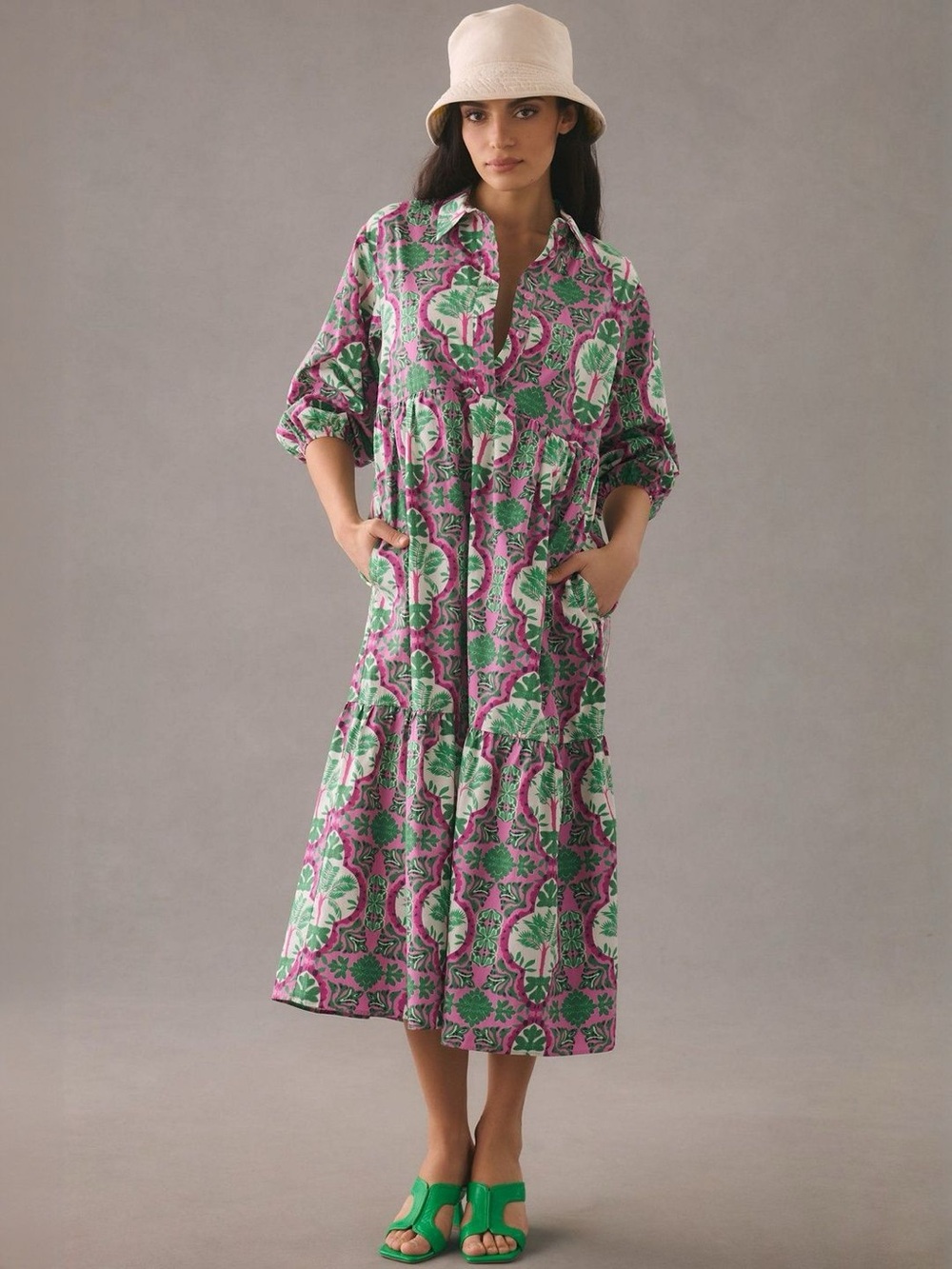 MAEVE by Anthropologie The Bettina Tiered Shirt Dress In Pink Size Medium